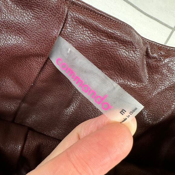 Commando Pants Womens Medium Oxblood Brown Faux Leather Vegan Paperbag Waist - Picture 4 of 12